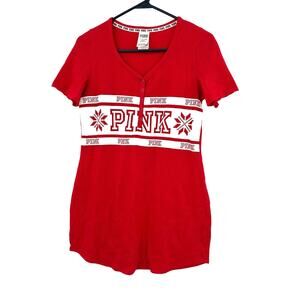 PINK Victoria's Secret Size Small Top Shirt Red Waffle Weave Holiday Sleepwear‎